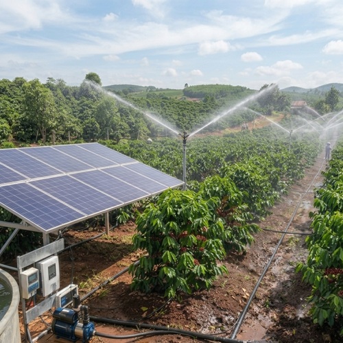 Chủ động nguồn nước tưới Cà phê và Sầu riêng trong mùa khô nhờ ánh nắng mặt trời